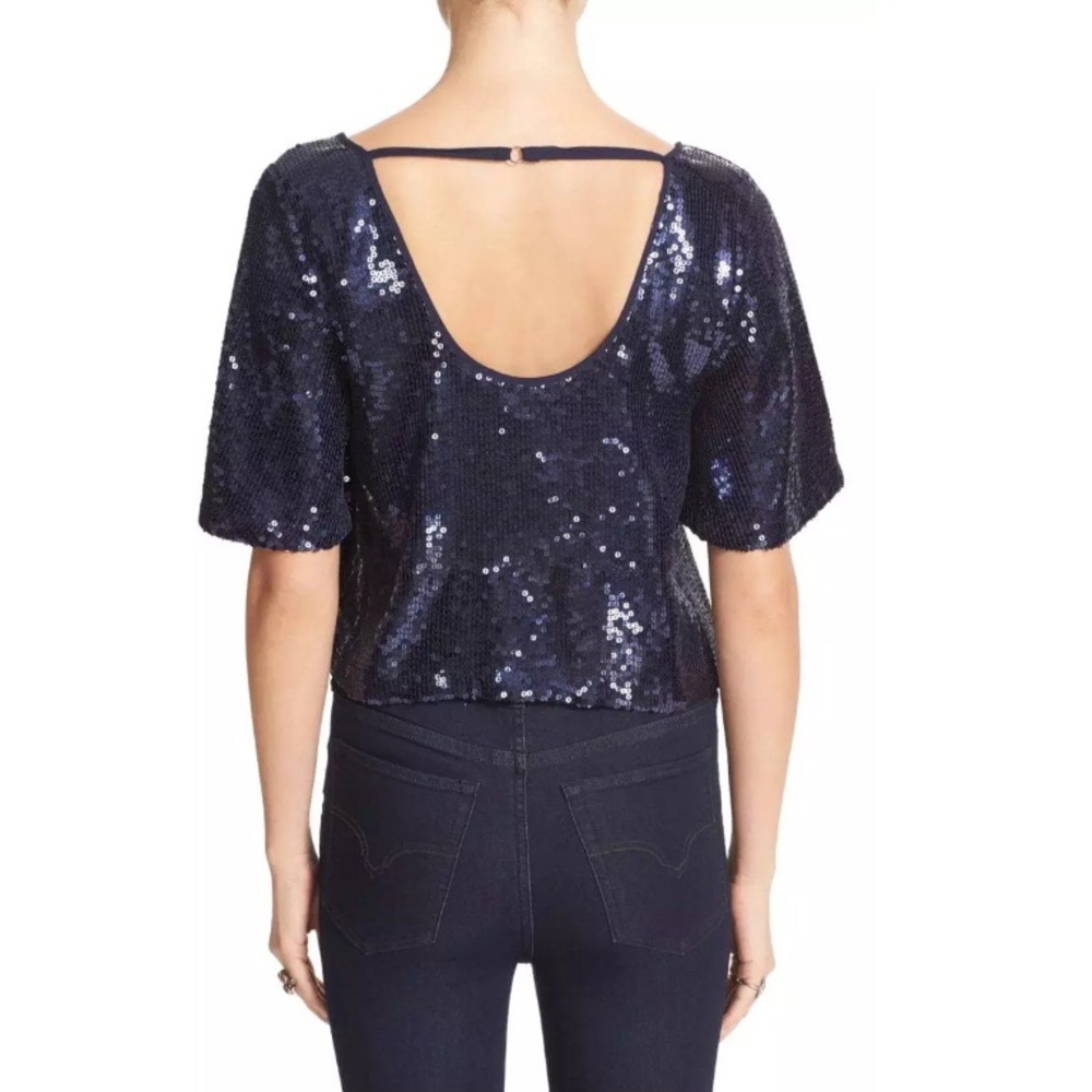 Free people Navy Night Fever Sparkle Sequin Tee Sm